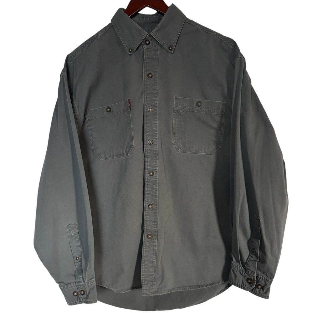 Dri-Duck Sawtooth 100% Cotton Button Down Shirt Gray Men Size L Western Utility